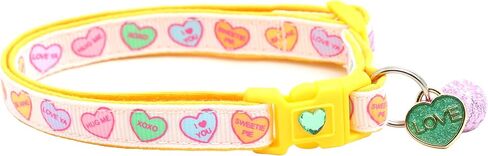 Valentines Day Cat Collar with Bell | Safety Breakaway Collar | Adjustable Large Size or Kitten Collar (Pastel Conversation Hearts, Small(10lbs & Less)) in Saudi Arabia