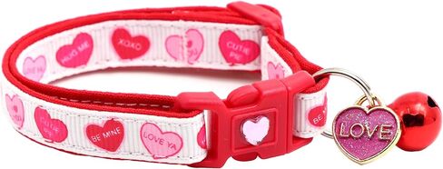 Valentines Day Cat Collar with Bell | Safety Breakaway Collar | Adjustable Large Size or Kitten Collar (Pastel Conversation Hearts, Small(10lbs & Less)) in Saudi Arabia