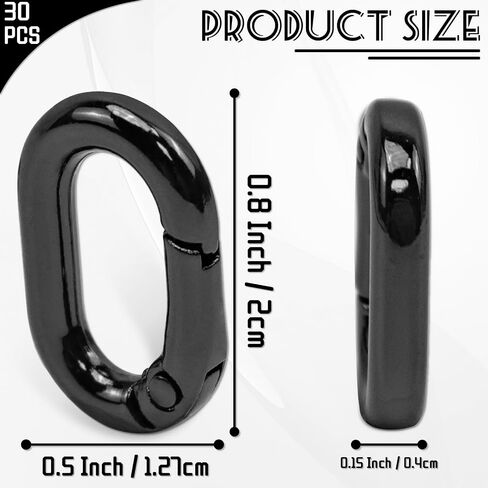30pcs Black Oval Carabiner Metal Spring Loop Clip, Small Carabiner Metal Spring Key Ring for Bags, Keychain, Dog Tag Clips in Saudi Arabia