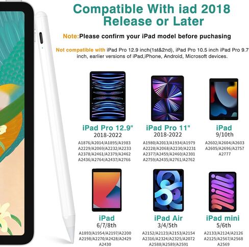 قلم ستايلس لجهاز iPad، 5X Fast Charge Apple iPad 10th Generation Pencil Work for Apple iPad Pro 11/12.9"، iPad 6-10، iPad Air 3-5، iPad Mini 5/6 in Kuwait