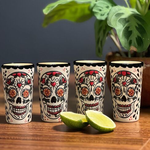 Tequila Shot Glasses, Handmade Tequila Gift Set Includes 4 Ceramic Mexican Shot Glasses. Unique Gifts for Tequila Lovers. Talavera shot glasses Made in Mexico. in Saudi Arabia