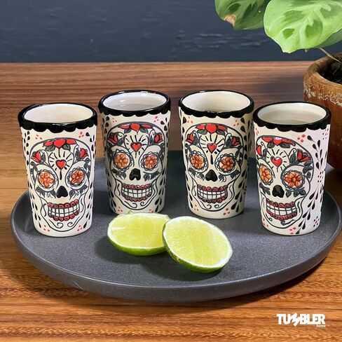 Tequila Shot Glasses, Handmade Tequila Gift Set Includes 4 Ceramic Mexican Shot Glasses. Unique Gifts for Tequila Lovers. Talavera shot glasses Made in Mexico. in Saudi Arabia