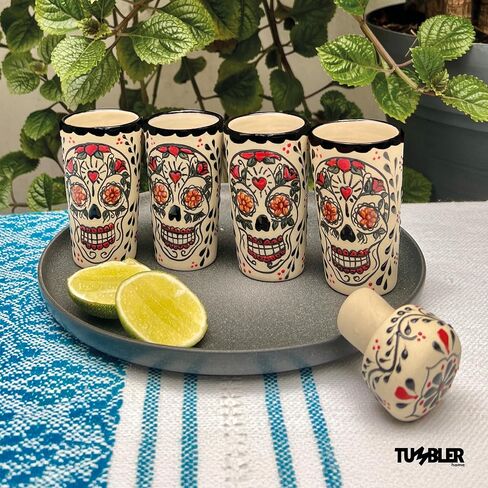 Tequila Shot Glasses, Handmade Tequila Gift Set Includes 4 Ceramic Mexican Shot Glasses. Unique Gifts for Tequila Lovers. Talavera shot glasses Made in Mexico. in Saudi Arabia