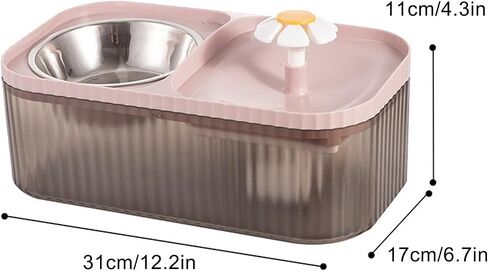 2 in 1 Cat Water Fountain and Food Bowl,Cat Fountain Water Bowl,Pet Water Bowl Fountain,Automatic Pet Water Dispenser,Cat Food and Water Bowl Set,Cat Feeding and Watering Supplies(Filters) in Kuwait