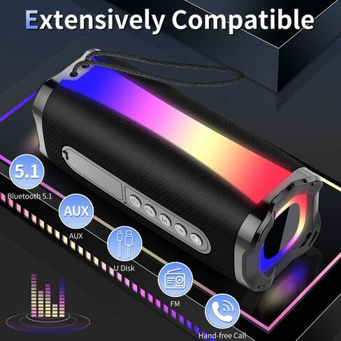 neza Portable Bluetooth Speaker, IPX7 Waterproof Wireless Speaker with 20W HD Loud Stereo Sound, 18H Playtime Bluetooth Speakers, Bluetooth 5.1, RGB Lights, Outdoor Speaker for Travel/Home/Party in Saudi Arabia