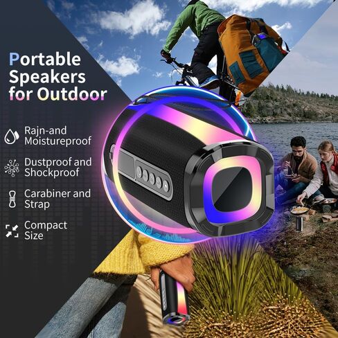 neza Portable Bluetooth Speaker, IPX7 Waterproof Wireless Speaker with 20W HD Loud Stereo Sound, 18H Playtime Bluetooth Speakers, Bluetooth 5.1, RGB Lights, Outdoor Speaker for Travel/Home/Party in Saudi Arabia