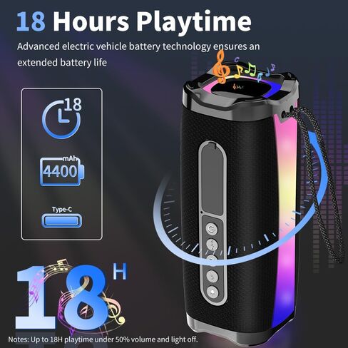 neza Portable Bluetooth Speaker, IPX7 Waterproof Wireless Speaker with 20W HD Loud Stereo Sound, 18H Playtime Bluetooth Speakers, Bluetooth 5.1, RGB Lights, Outdoor Speaker for Travel/Home/Party in Saudi Arabia