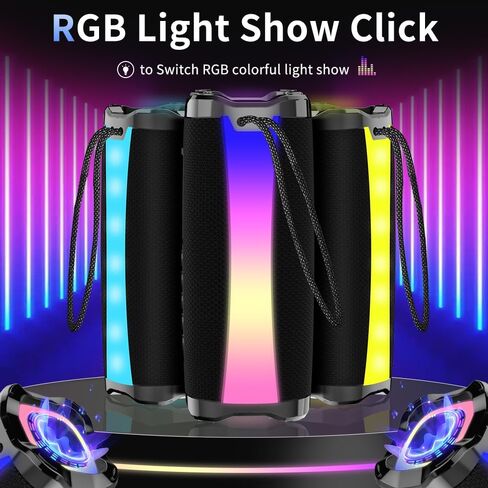 neza Portable Bluetooth Speaker, IPX7 Waterproof Wireless Speaker with 20W HD Loud Stereo Sound, 18H Playtime Bluetooth Speakers, Bluetooth 5.1, RGB Lights, Outdoor Speaker for Travel/Home/Party in Saudi Arabia