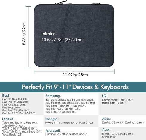 MoKo 9-11 Inch Tablet Sleeve Fits iPad air 5 10.9" 2022, iPad Pro 11 M2 2022-2018, iPad 10th 10.9 2022,iPad 9/8/7th Gen 10.2, iPad Air 4/3, iPad 9.7, Tab A 10.1, Polyester Bag with Pocket, Space Gray in Saudi Arabia