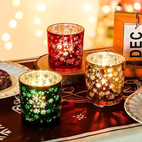 Christmas Candle Holders, Glass Tealight Votives Set of 3,Christmas Decorations Indoor,Holiday Centerpieces Table Decor in Saudi Arabia