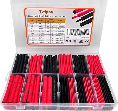 Heat Shrink Tubing Kit 355pcs - 3:1 Dual Wall Adhesive Lined - Electrical Waterproof Industrial Heat-Shrink Tubing Terminals- Marine Grade Wire Connector Shrink Wrap Tube - 3.15" Length - Black in Saudi Arabia