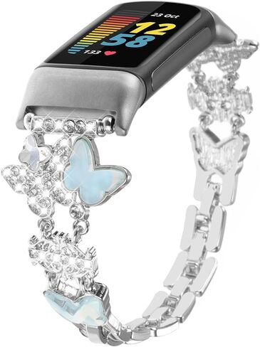 Metal Band Compatible with Fitbit Charge 6/ Fitbit Charge 5 Bands for Women, Bling Cute Cartoon Charms Bracelet Chain Strap Jewelry Replacement Watchband for Fitbit Charge 5 6 Fitness Tracker in Saudi Arabia