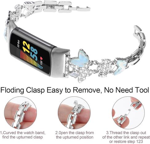 Metal Band Compatible with Fitbit Charge 6/ Fitbit Charge 5 Bands for Women, Bling Cute Cartoon Charms Bracelet Chain Strap Jewelry Replacement Watchband for Fitbit Charge 5 6 Fitness Tracker in Saudi Arabia