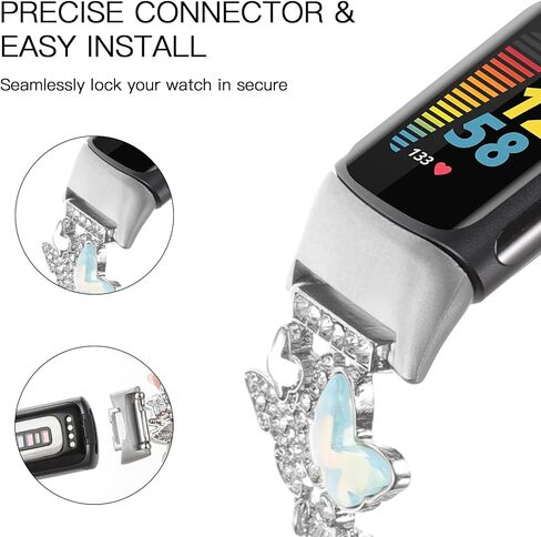 Metal Band Compatible with Fitbit Charge 6/ Fitbit Charge 5 Bands for Women, Bling Cute Cartoon Charms Bracelet Chain Strap Jewelry Replacement Watchband for Fitbit Charge 5 6 Fitness Tracker in Saudi Arabia
