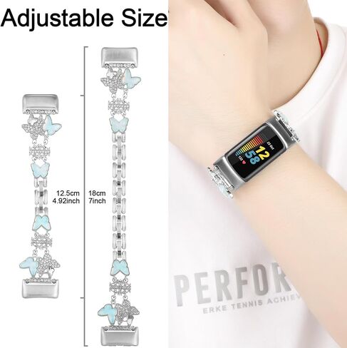 Metal Band Compatible with Fitbit Charge 6/ Fitbit Charge 5 Bands for Women, Bling Cute Cartoon Charms Bracelet Chain Strap Jewelry Replacement Watchband for Fitbit Charge 5 6 Fitness Tracker in Saudi Arabia