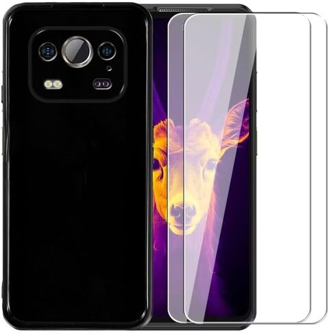 Case for Ulefone Armor 25T Pro + Glass Screen Protector Tempered Film - Transparent Silicone Soft Flexible Bumper Shockproof TPU Protective Cover Shell (Black) in Saudi Arabia