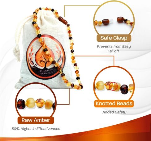 قلادة AmberByHarmony Amber، قلادة عنبر البلطيق (أصلية، معتمدة) - 12.5 بوصة - مجوهرات للجنسين - قلادة عنبر للجنسين، قلادة عنبر مصنوعة يدويًا من ليتوانيا (مصقول - عتيق) in Saudi Arabia