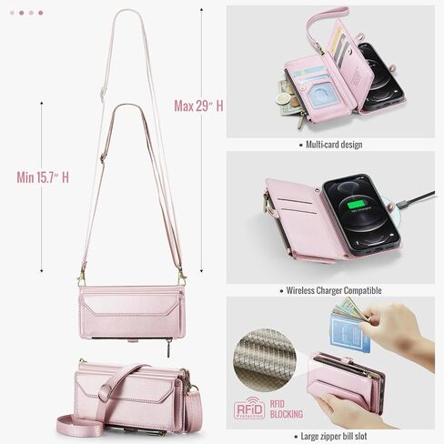 Asuwish Phone Case for iPhone 12 Pro iPhone12 6.1 Zipper Wallet Cover with Tempered Glass Screen Protector and Flip RFID Blocking Cash Card Holder Cell iPhone12pro 5G i 12s 12pro Women Girls Rose Gold in Saudi Arabia