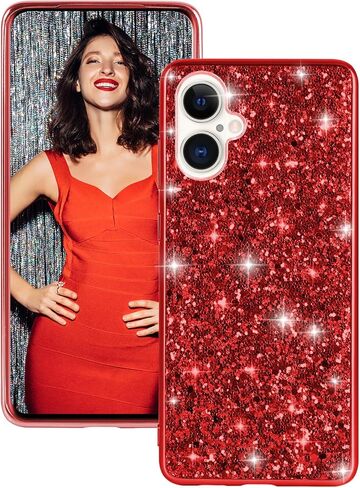 Silicone Case for iPhone 16 Plus 5G Case Glitter Sparkle Bling, Hybrid Matte Back Case High Impact Heavy Duty Shockproof Protective Cover for iPhone 16 Plus Cute Case for Women 6.7" (Red) in Saudi Arabia