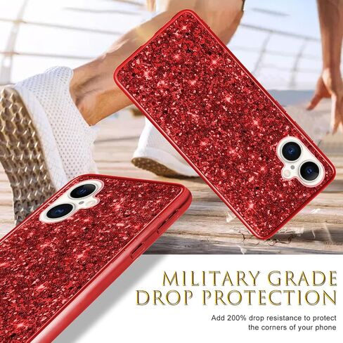 Silicone Case for iPhone 16 Plus 5G Case Glitter Sparkle Bling, Hybrid Matte Back Case High Impact Heavy Duty Shockproof Protective Cover for iPhone 16 Plus Cute Case for Women 6.7" (Red) in Saudi Arabia