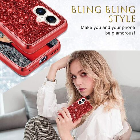 Silicone Case for iPhone 16 Plus 5G Case Glitter Sparkle Bling, Hybrid Matte Back Case High Impact Heavy Duty Shockproof Protective Cover for iPhone 16 Plus Cute Case for Women 6.7" (Red) in Saudi Arabia