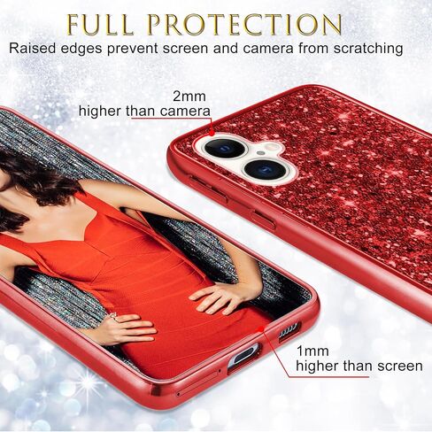 Silicone Case for iPhone 16 Plus 5G Case Glitter Sparkle Bling, Hybrid Matte Back Case High Impact Heavy Duty Shockproof Protective Cover for iPhone 16 Plus Cute Case for Women 6.7" (Red) in Saudi Arabia