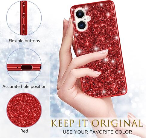 Silicone Case for iPhone 16 Plus 5G Case Glitter Sparkle Bling, Hybrid Matte Back Case High Impact Heavy Duty Shockproof Protective Cover for iPhone 16 Plus Cute Case for Women 6.7" (Red) in Saudi Arabia