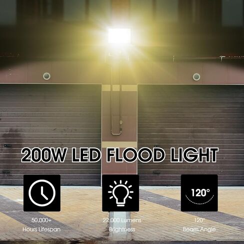 2 حزمة 200W الأبيض الدافئ أدى الأضواء الكاشفة في الهواء الطلق، 3000K السوبر مشرق 15500LM أضواء الأمن مع المكونات، الخارجي IP66 للماء الكاشف لملعب كرة السلة، ساحة، حديقة، ملعب in Kuwait