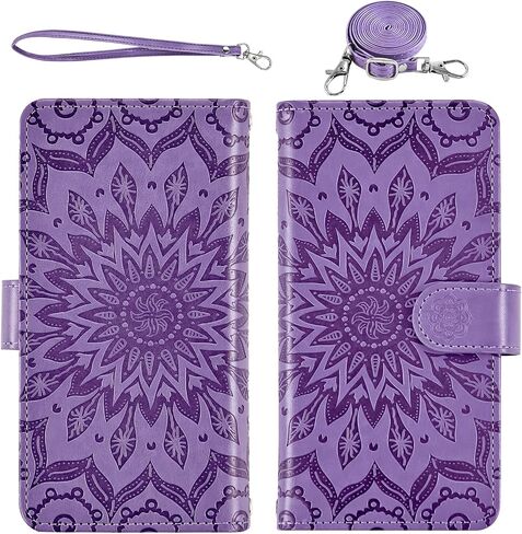 Phone Case for Samsung Galaxy S21 FE 5G Zipper Wallet Magnetic Detachable Cell Cover with Screen Protector Crossbody Lanyard Strap Flower Flip Card Holder Slot S21FE UW 6.4 inch Women Men Dark Green in Saudi Arabia