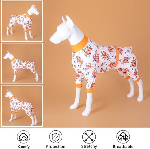 زي LovinPet Pets، بذلة ما بعد الجراحة لملابس الكلاب، حزام عاكس للضوء بتغطية كاملة للكلاب، بيجامة مرنة بطبعات بيضاء وأخضر وأحمر للكلاب الكبيرة مقاس XL in Kuwait