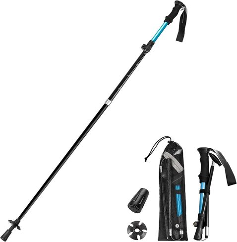 Poles Collapsible Hiking Poles- Lightweight Aluminum Foldable Trekking Walking Telescopic, Collapsible, Ultralight for Men and Women Hiking, Camping （Black 1Pack） in Saudi Arabia