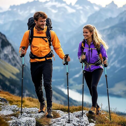 Poles Collapsible Hiking Poles- Lightweight Aluminum Foldable Trekking Walking Telescopic, Collapsible, Ultralight for Men and Women Hiking, Camping （Black 1Pack） in Saudi Arabia
