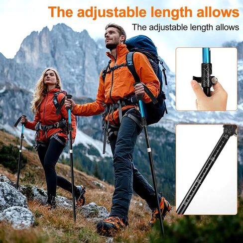 Poles Collapsible Hiking Poles- Lightweight Aluminum Foldable Trekking Walking Telescopic, Collapsible, Ultralight for Men and Women Hiking, Camping （Black 1Pack） in Saudi Arabia