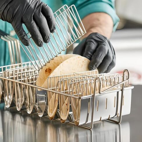 OCS Parts Pro Chef Series 8-Slot Taco Fryer Basket | 12" x 6 1/2" x 4 1/2" Nickel-Plated Steel Taco Fry Basket with Rubberized Handle and Front Hook in Kuwait