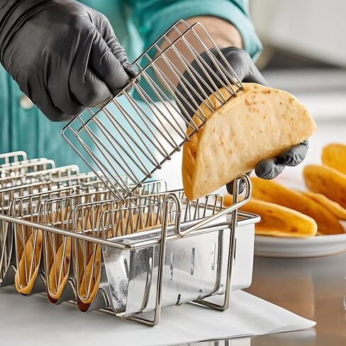 OCS Parts Pro Chef Series 8-Slot Taco Fryer Basket | 12" x 6 1/2" x 4 1/2" Nickel-Plated Steel Taco Fry Basket with Rubberized Handle and Front Hook in Kuwait