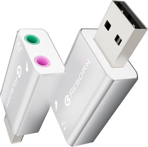 Reborn USB External Stereo Sound Audio Adapter, Aluminum Alloy 3.5mm Universal Jack (Headphone/Microphone), Compatible with Windows, Mac, Linux, PC laptops, Plug and Play - 1 Pack in Saudi Arabia