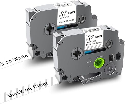 شريط UNOKA Tz مقاس 12 مم 0.47 مجموعة بيضاء وشفافة متوافقة مع شريط صانع ملصقات Brother TZe-231 TZe-131، ملصقات Ptouch TZe لـ PT-D210 PT-H110 PT-D200، عبوتان in Kuwait