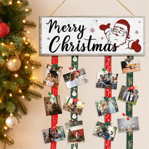 Christmas Card Holder,Christmas Hanging Sign Display,Gift Card Tree Holder,Have Yourself a Little Merry Christmas Wooden Sign Picture Holder with 30 Clips for Farmhouse Home Holiday Wall Decor in Saudi Arabia