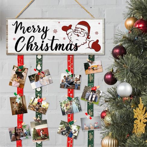 Christmas Card Holder,Christmas Hanging Sign Display,Gift Card Tree Holder,Have Yourself a Little Merry Christmas Wooden Sign Picture Holder with 30 Clips for Farmhouse Home Holiday Wall Decor in Saudi Arabia