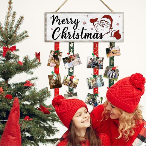 Christmas Card Holder,Christmas Hanging Sign Display,Gift Card Tree Holder,Have Yourself a Little Merry Christmas Wooden Sign Picture Holder with 30 Clips for Farmhouse Home Holiday Wall Decor in Saudi Arabia