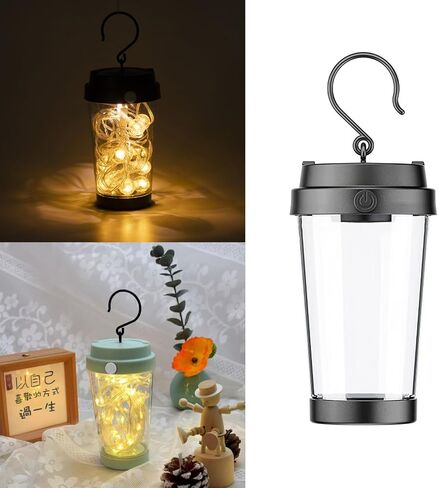 مصباح ليلي للتخييم DIY، مصباح طاولة LED لطيف، مصباح بجانب السرير كوب ماء محمول ومتحرك، إضاءة داخلية خارجية لأشجار الشرفات وديكور المنزل (أخضر-A) in Saudi Arabia