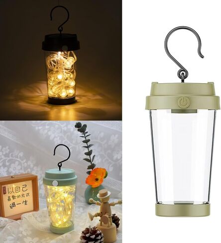 مصباح ليلي للتخييم DIY، مصباح طاولة LED لطيف، مصباح بجانب السرير كوب ماء محمول ومتحرك، إضاءة داخلية خارجية لأشجار الشرفات وديكور المنزل (أخضر-A) in Saudi Arabia