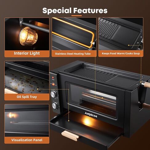 Smoke-Free Grill Roaster, Portable Electric Grill Roaster with 2 Auto Rotating Skewers for Brazilian BBQ, Rotisserie Chicken, Steak, Fish, Modern Electric Grill for Party, Apartment, Courtyard in Saudi Arabia