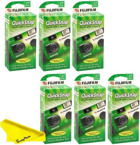 Fujifilm QuickSnap Flash 400 Disposable Camera 35mm - 27 exposures Bundle with BuzzPhoto Microfiber Cleaning Cloth (6 Pack) in Saudi Arabia