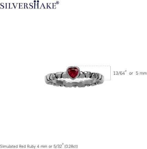 Silvershake الطبيعية أو المكونة 4 مللي متر الأحجار الكريمة 925 فضة تكويم القلب خاتم سوليتير للنساء أو المراهقين in Saudi Arabia
