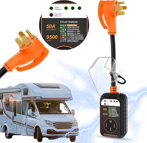 RV Surge Protector 50 Amp, Surge Protectors for RV with Waterproof Cover,All-in-1 RV Circuit Indicators (9500 Joules) in Saudi Arabia
