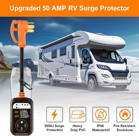 RV Surge Protector 50 Amp, Surge Protectors for RV with Waterproof Cover,All-in-1 RV Circuit Indicators (9500 Joules) in Saudi Arabia