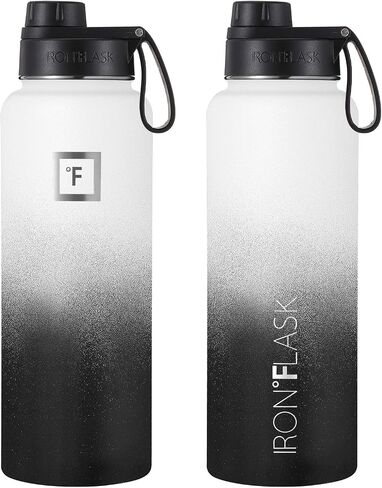 IRON °FLASK Camping & Hiking Hydration Flask, Wide Mouth, 3 Straw Lids, Stainless Steel Outdoor Water Bottle, Double Walled, Insulated Thermos, Metal Canteen - Cobalt Speckle, 40 Oz in Saudi Arabia