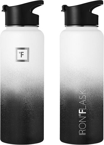 IRON °FLASK Camping & Hiking Hydration Flask, Wide Mouth, 3 Straw Lids, Stainless Steel Outdoor Water Bottle, Double Walled, Insulated Thermos, Metal Canteen - Cobalt Speckle, 40 Oz in Saudi Arabia