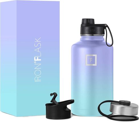 IRON °FLASK Camping & Hiking Hydration Flask, Wide Mouth, 3 Straw Lids, Stainless Steel Outdoor Water Bottle, Double Walled, Insulated Thermos, Metal Canteen - Cobalt Speckle, 40 Oz in Saudi Arabia